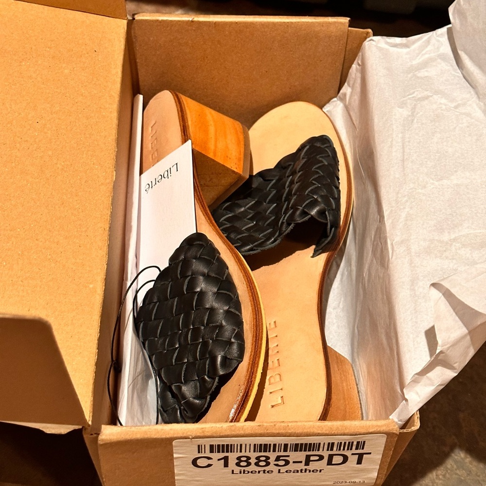 Liberte leather santorini woven mule wedged sandal